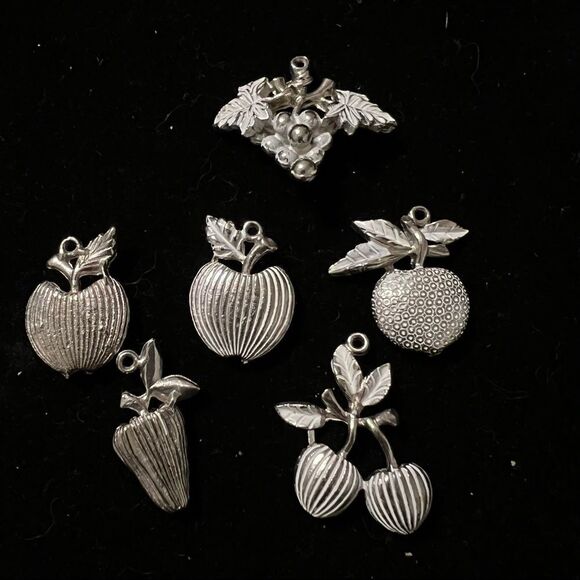 Bundle of Heavy Fruit Silver Charms set of 6 - Picture 2 of 4